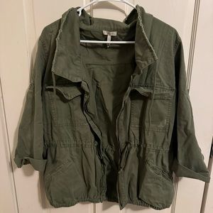Olive colored army style distressed jacket